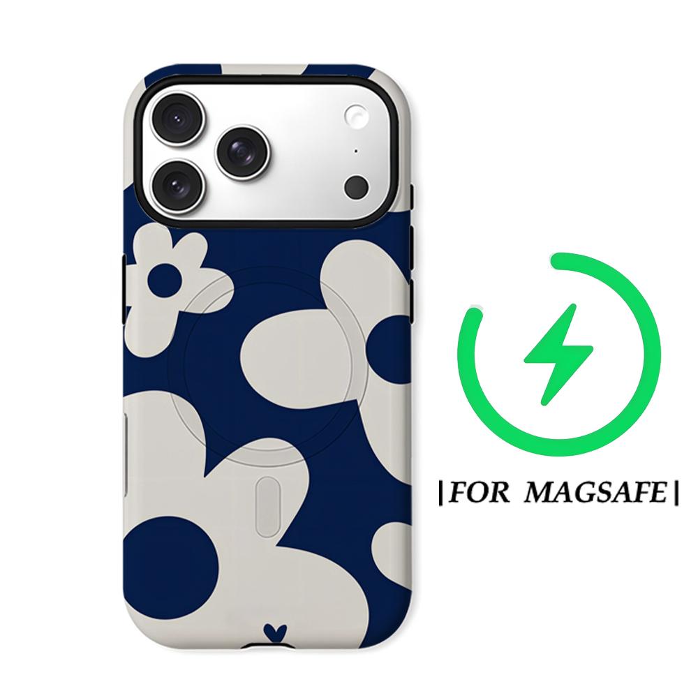 Navy Flower Phone Case for IPhone 17AIR 16E 16 15 14 13 12 11 17 Pro Max Plus Double-layer Back Cover