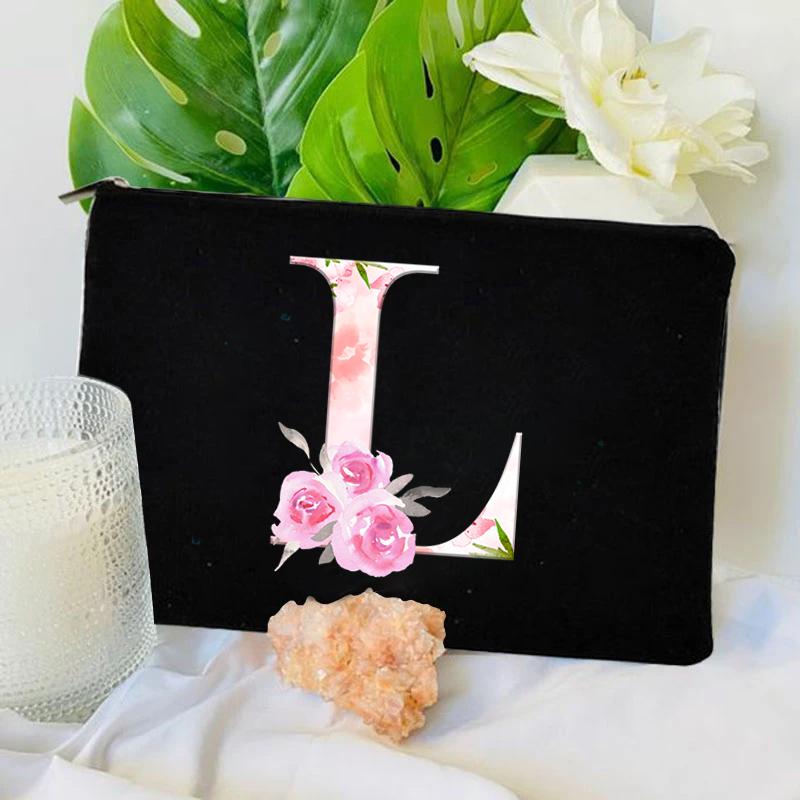 Damen Tasche Make-up Tasche Brautjungfer Make-up Taschen Blumen Alphabet Druck Leinen Reißverschluss Tasche Reise Organizer Etui Mujer Bolsas Kosmetik