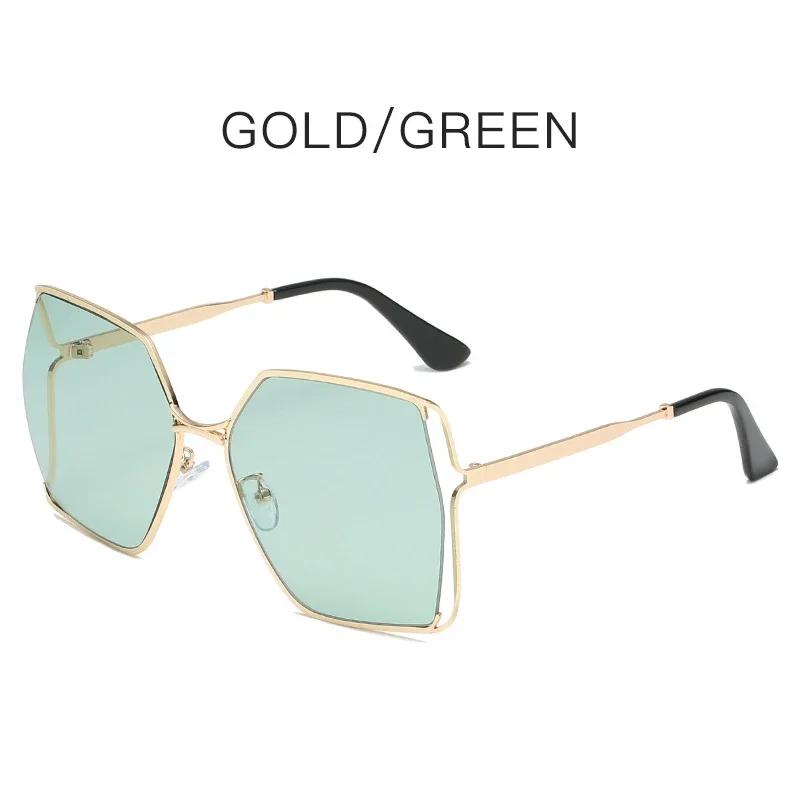 Gradient Oversized Square Sunglasses Women Luxury Brand Hollow Lens Vintage Alloy Sun Glasses Female Green Shades UV400