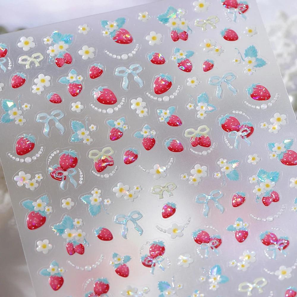 Fruit 5D Nail Art Sticker Apple Strawberry Cherry Love Hearts Bowknot Stars Cartoon Butterfly Manicure Decal DIY