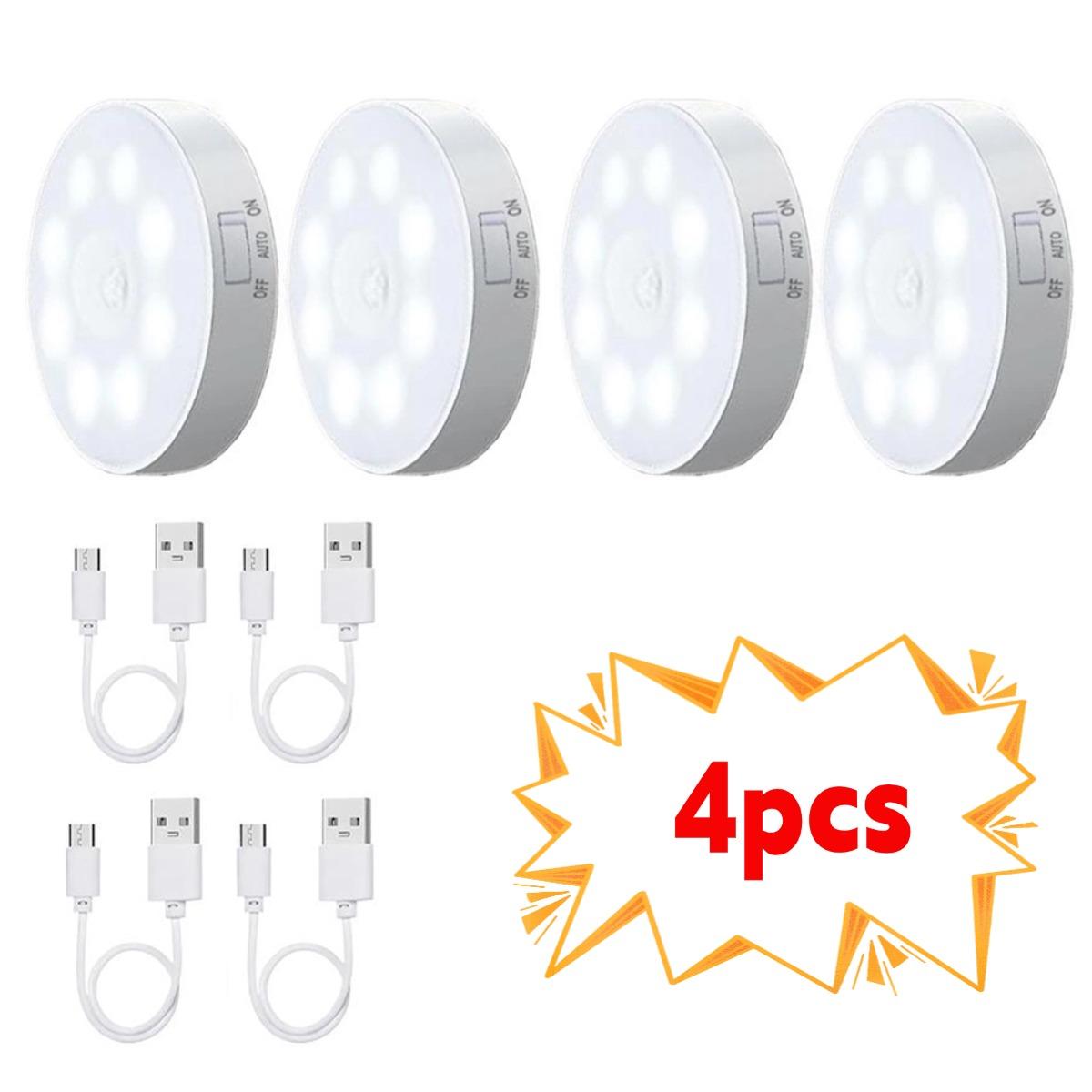 

2/3/4/5 шт. Датчик движения светодиодный ночник USB перезаряжаемый ночник для кухонного шкафа гардеробная лампа лестница беспроводной светильник для шкафа White light-4PCS