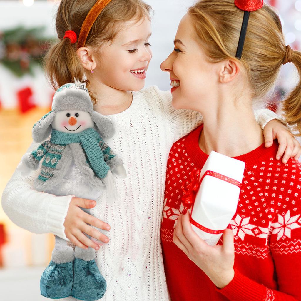 Blue Plush Christmas Decorations Retractable Snowman Christmas Doll Decorative Figurines