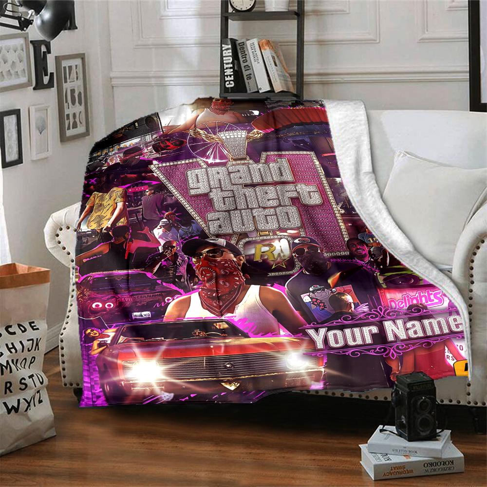 Grand Theft Auto Customize Text Blanket Multi-purpose Customizable Blanket Soft Warm Cozy Great for Bed Office Chair Seaside Living Room