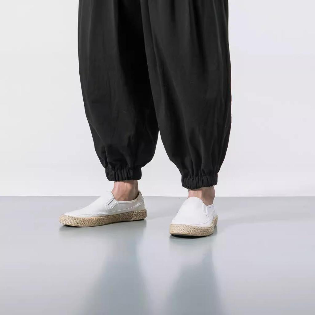 Men's 2025 All-Season Plus Size Cotton Linen Harem Pants with Elastic Ankles - Retro Chinese Style