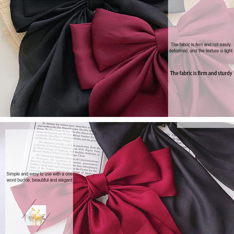 Fashion Satin Bow Hair Clips Solid Color Ribbon Bowknot Hairpins For Women Girls Large Size Barrettes Elegant Hair Accessories