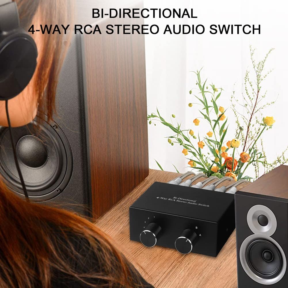 Xsdjasd Obousměrný 4cestný stereo audio přepínač L/R zvukového kanálu, 2 vstupy 4 výstupy