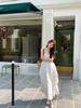 French Seaside Style Halter Neck Camisole Dress - Elegant Summer Backless Ruffle Maxi
