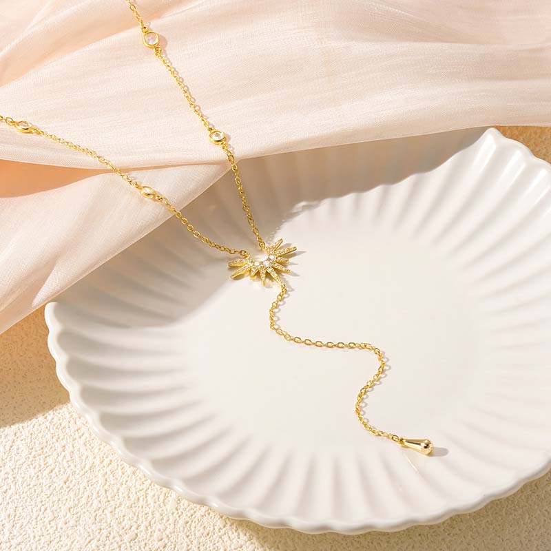 Fashion Gold Color Y-Shaped Pendant Necklaces For Women Girls Luxury Cubic Zirconia Long Tassel Dangle Choker Zircon Gift