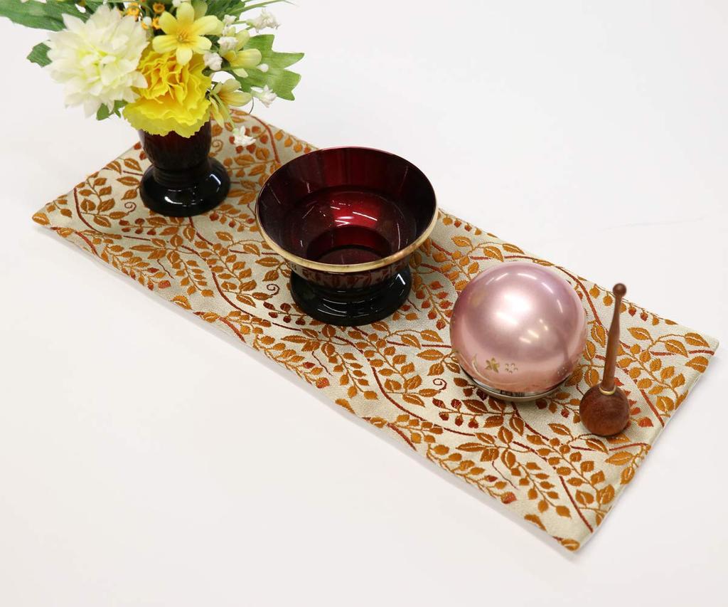 Buddhist Altar Table Mat "Botanical Pattern" Flame-Retardant Buddhist Altar Mat 39x13cm Large 005. Brown