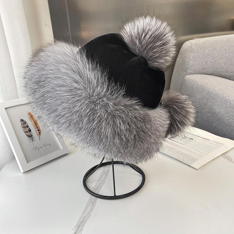 Fox hair Mongolian hat women's winter warm ear protection princess fur hat outdoor thickened whole leather Rex rabbit hair ski hat