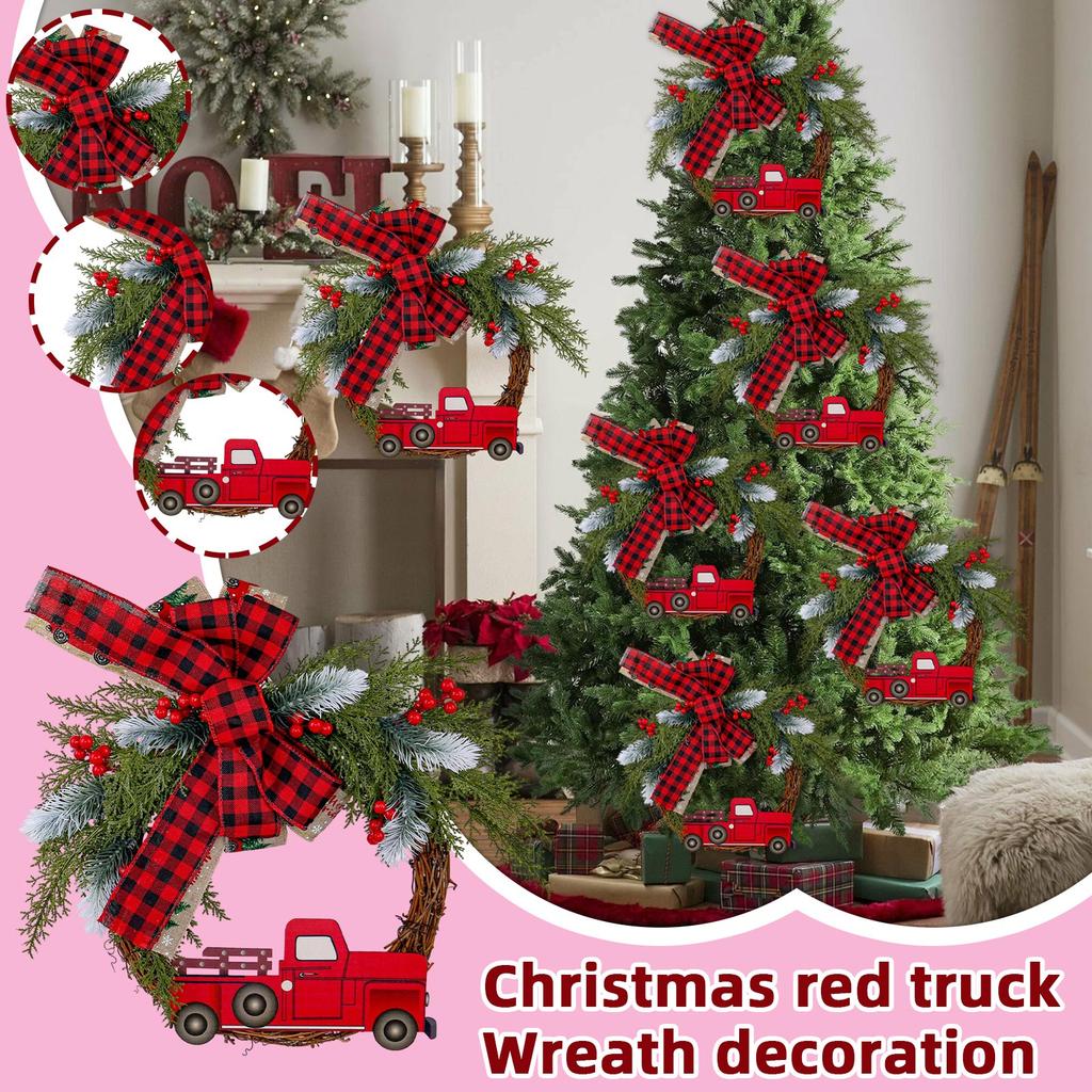 Christmas Wreath, Red Truck Plaid Wreath, Front Door Wreath Decoration