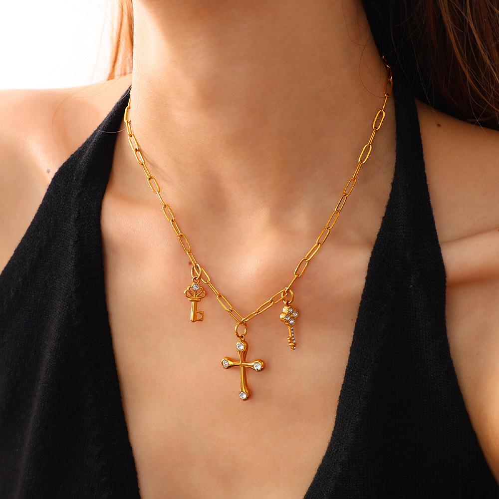 Gold Diamond Key Cross Pendant Multi-Style Personalized Pendant Diy Jewelry Accessories