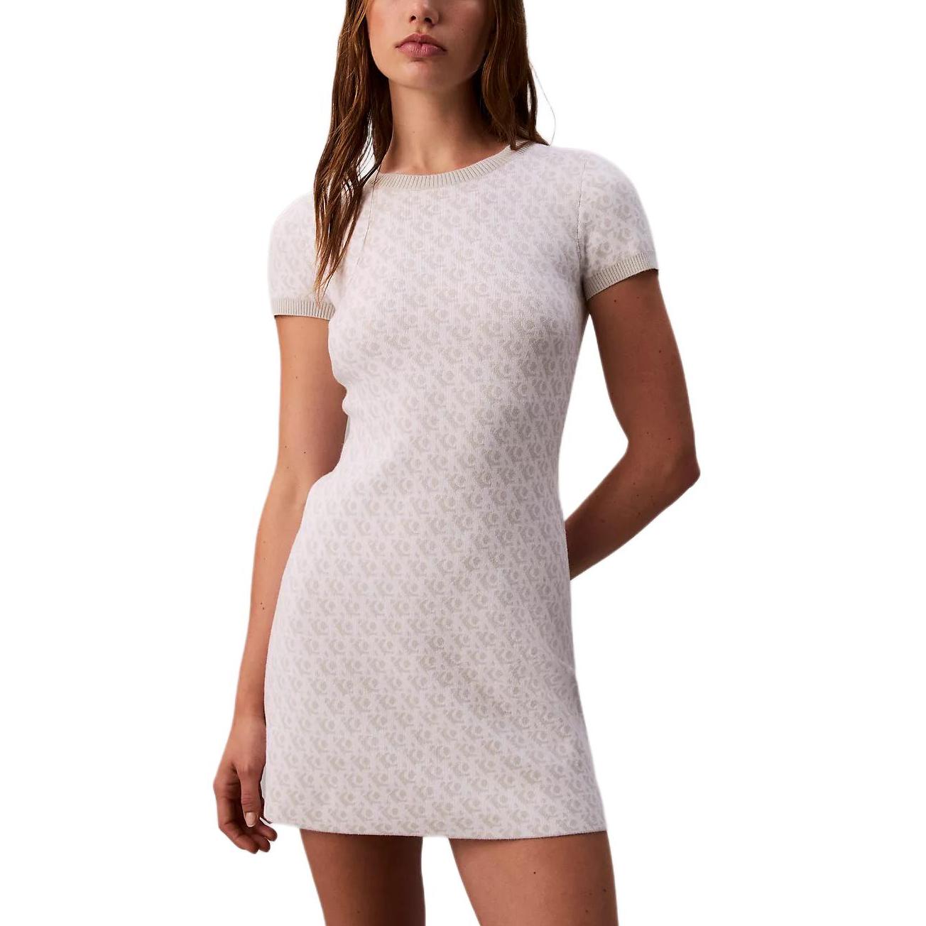Calvin Klein Fitted Round Neck Letter Casual Comfortable Short Sleeve Dress Women dresses 44D385G-1Y3 M