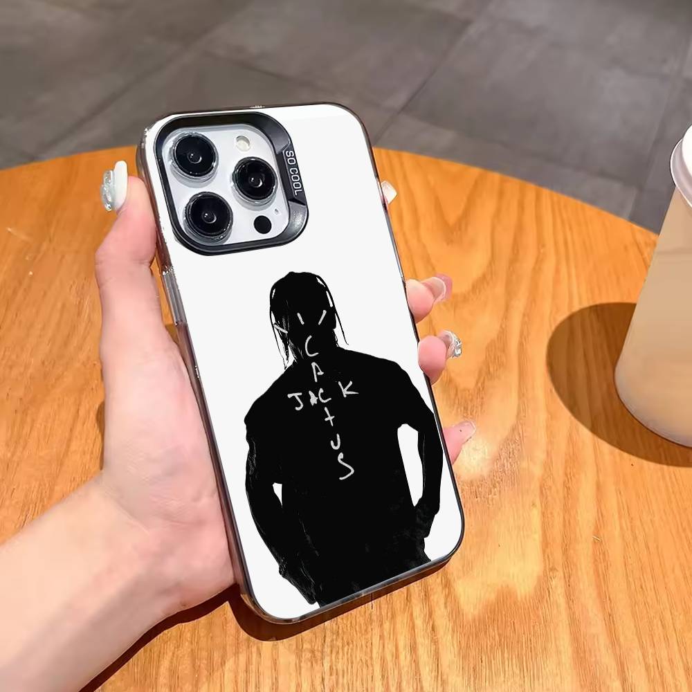 T-Travis S-Scott Phone Case For iPhone17 16 15 14 13 12 Pro Max Grey Black Matte Laser Metallic Aurora Funda