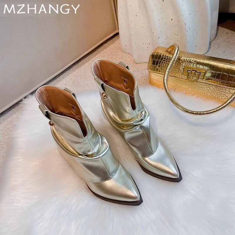 Pointed Toe Women Leather Snow Ankle Women Designer Fashion Elegant Chelsea Boots Women 2025 Trend New Winter Cozy Botas Mujer