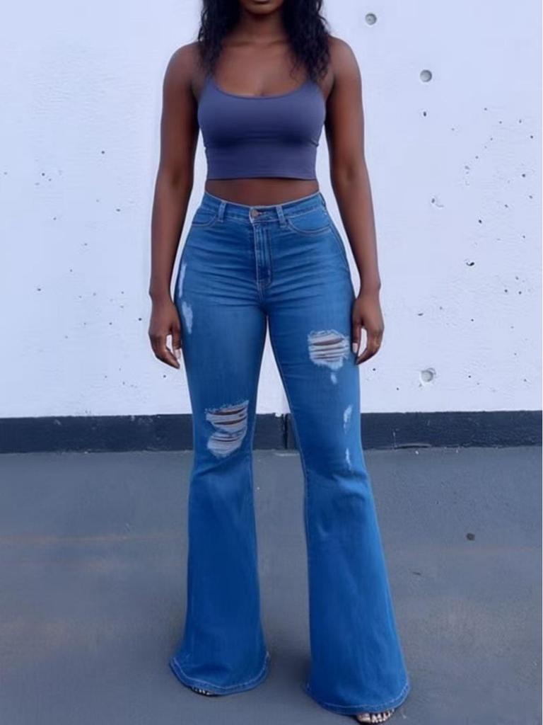 Women's High-Waisted Elastic Jeans: European and American Style, Plus Size Available