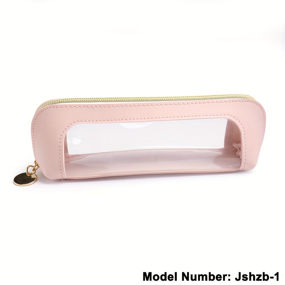 

Portable Makeup Pouch with Transparent Window TPU Material Zippered Cosmetic Bag for Lipstick/Brush/Pen Lightweight Travel рожевий