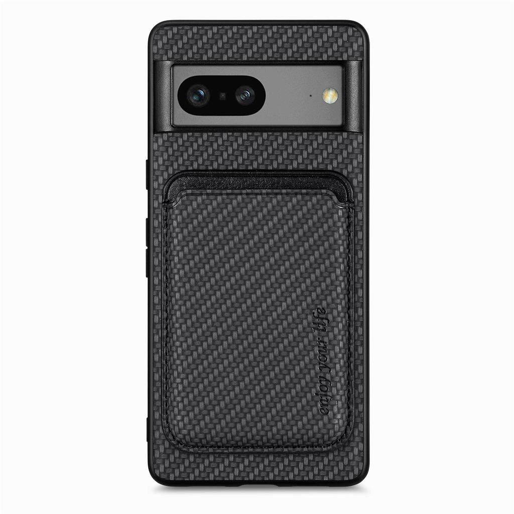 For Google Pixel 7a 5G Carbon Fiber Texture Drop-proof Case Detachable Magnetic Card Holder PC+TPU+PU Leather Protective Cover