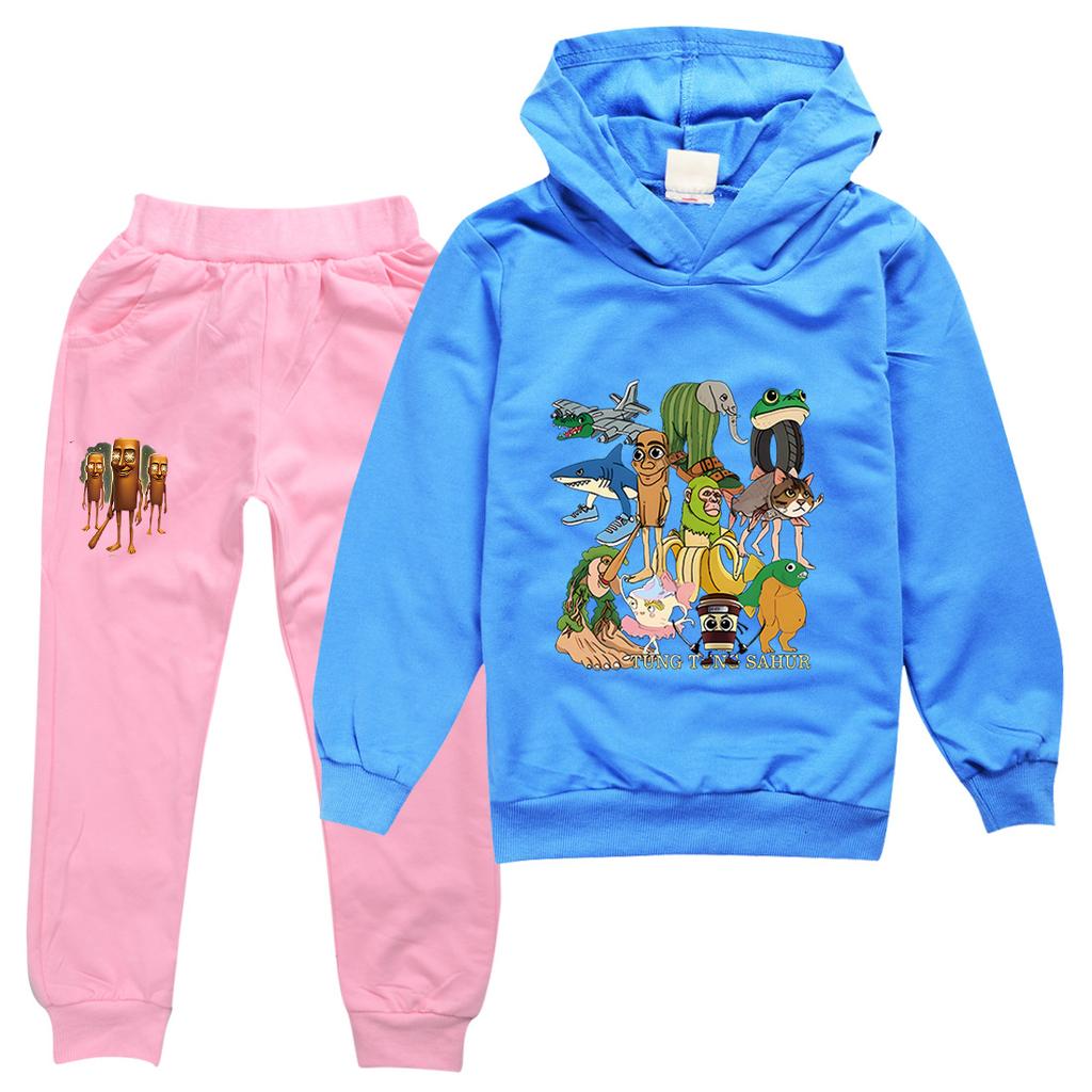 TZWYTralalero Tralala Hoodie Kinder Italienisches Gehirnfäule Kleidung Junioren Jungen Mädchen Kapuzenpullover Jacke Hose 2-teiliges Set Kinder-Sets