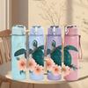 1 Stück Florales Meeresschildkröten-Print 750ml Farbe Kunststoff Sport-Wasserflasche Auslaufsicher Klappdeckel mit Strohhalm Geeignet für Sport Büro Heimgebrauch