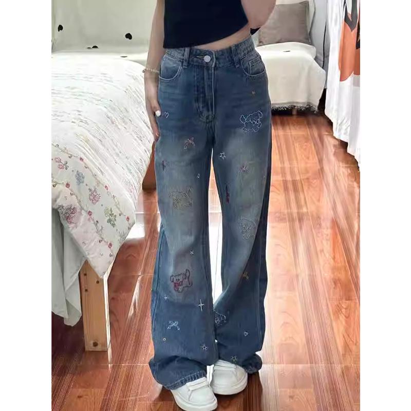 

Women s Retro Embroidery High Waist Straight Leg Jeans, Autumn 2025, Slimming Narrow and Wide Leg Options. S