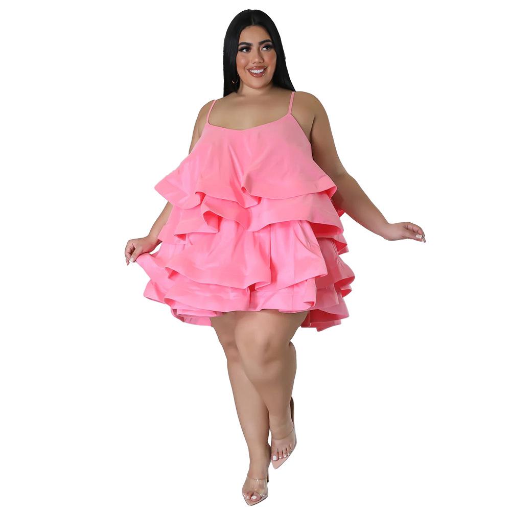 N7808 Robe Sexy à Volants Sans Manches pour Femmes Européennes et Américaines avec Bretelles Réglables