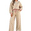 Womens Polka Dot Casual Two-Piece Set With Multiple Pockets Long Sleeve Hoodie Pants Soft Stretch Fabric