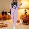 Women Halloween Print Two Piece Outfit, Long Sleeve Crew Neck Top & Drawstring Jogger Pants Casual Tracksuit for Spring Autumn