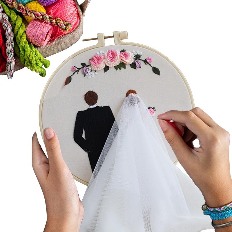 Wedding Embroidery Punch Needle Set Embroidery Wedding Kit With Hoops And Color Threads For Beginners Adults Lovers Propose