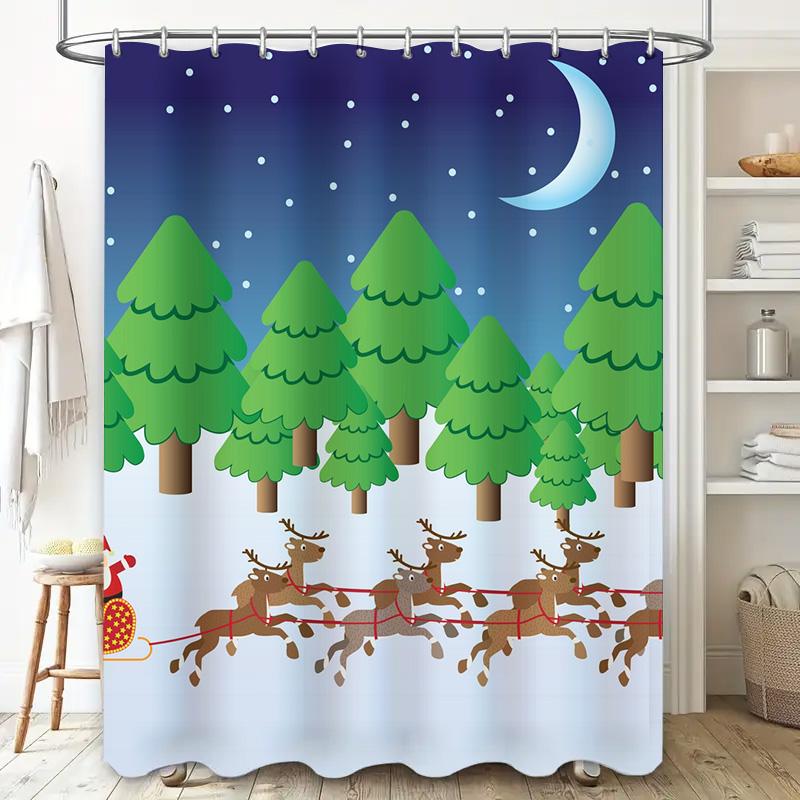 Tu Weihnachtsrentier Duschvorhang Rentier Feiertag Festlich Winterwald Kulisse Badezimmer Dekor Feiertagshaus Weihnachten Geschenk Gemütliche Hütte