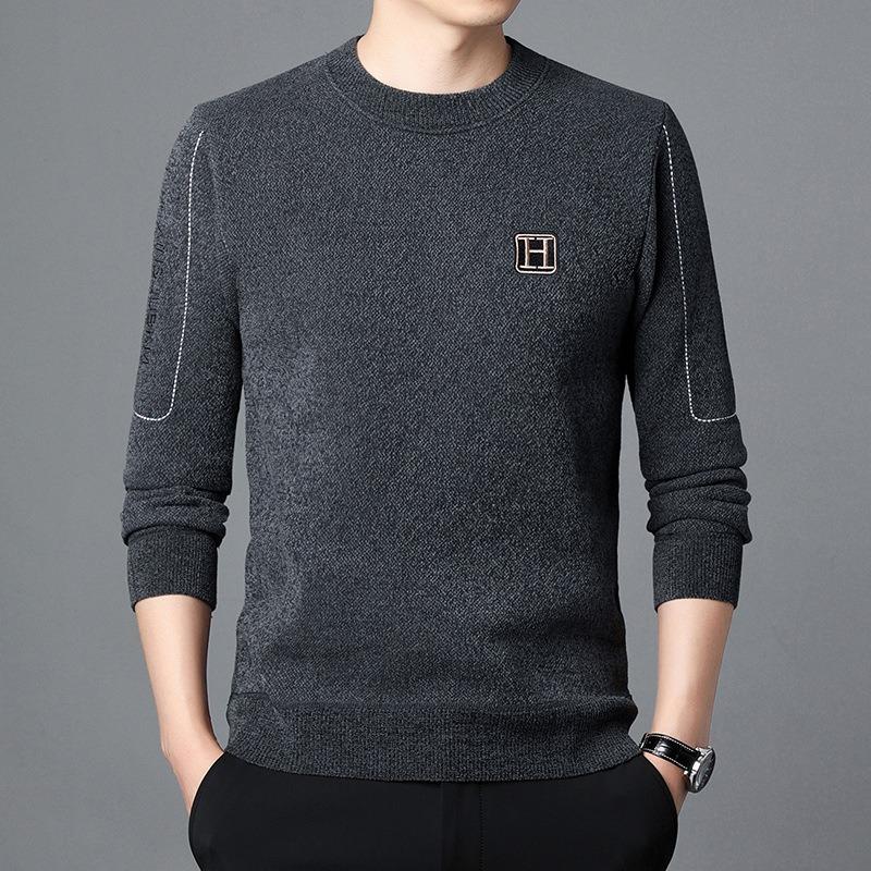 Zimní nový svetr pánský svetr s kulatým výstřihem a sametem zateplená jehla tkaný svetr pánský spodní kabát top oblečení