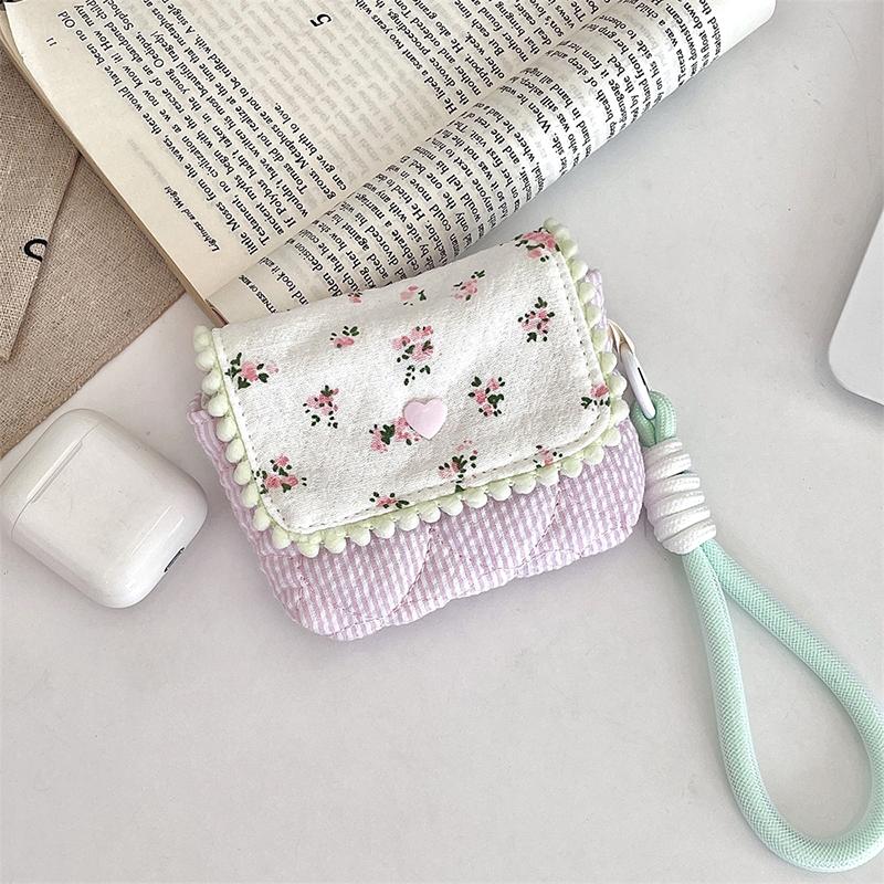 Floral Coin Purse Portable Clutch Bag Lipstick Earphone Sundries Storage Bag Wallet Pouch Mini Makeup Bag