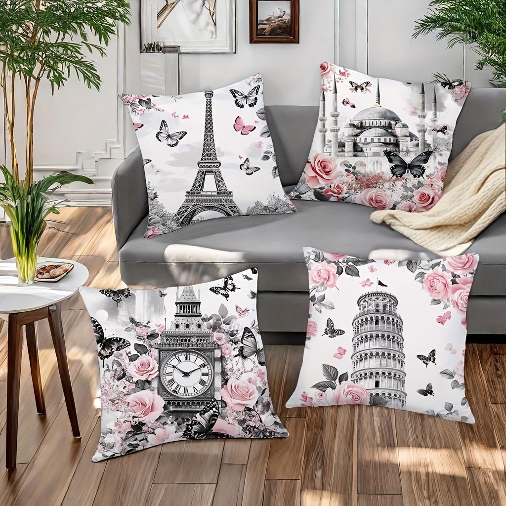 Romantic Landmark - floral PillowcasesBedroom Living Room Sofa Home Decor Polyester Cushion Cover with Zipper