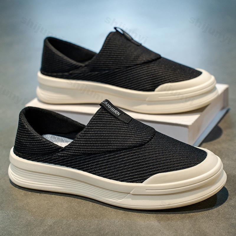 

Fashion Men s Niche Fashion Design Versatile Low Top Flat Shoes 2025 Autumn Concise Mesh Breathable Comfortable Slip on Casual Sneakers 39 чёрный