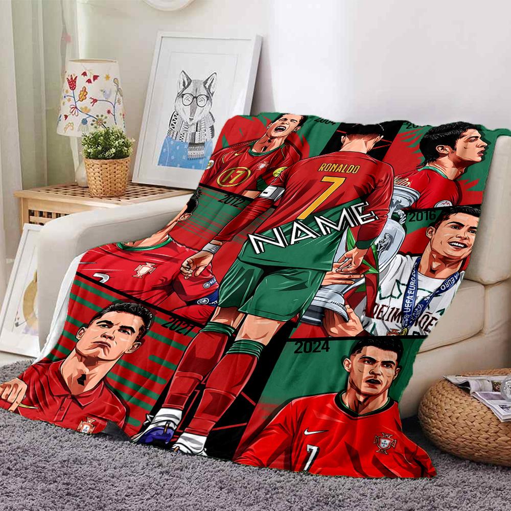 Cristiano Ronaldo Portugal Soccer Player Artwork Four Seasons Blanket Customized With Your Name Lightweight And Warm Perfect Gift For Home Office