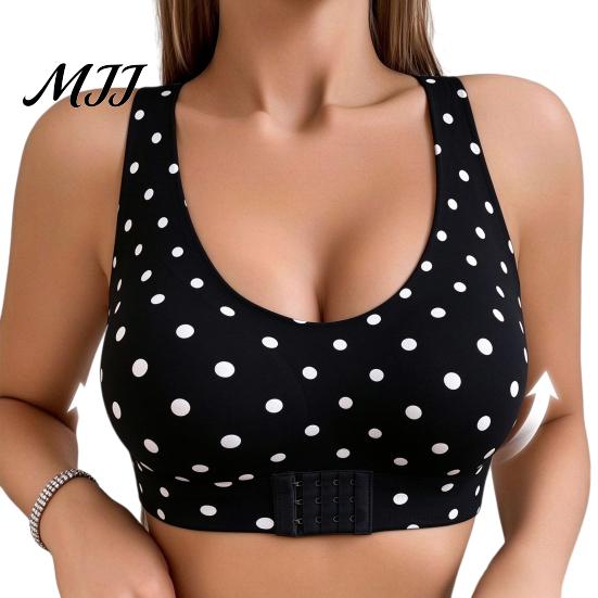 Posture Corrector Bra Women Bra, Leopard Dotted Print Push-Up Seamless No Adjustable Underwire Full Coverage Cross Back Bralette with Front Closure