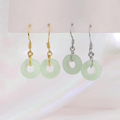 Ping An Kou Hetian Jade Earrings - Elegant Gold and Jade Stone Ear Ornaments for Women, Chinese Style