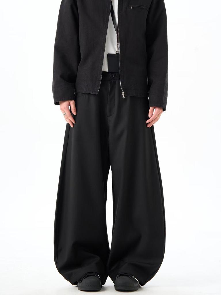 Unisex Retro Black Scimitar Wide-Leg Casual Pants for Spring & Autumn