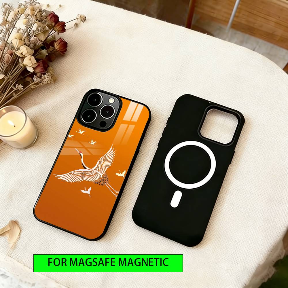 Crane Phone Case For iPhone17,16,15,14,13,12,11 Plus,Pro Magnetic with Magsafe Wireless Charging