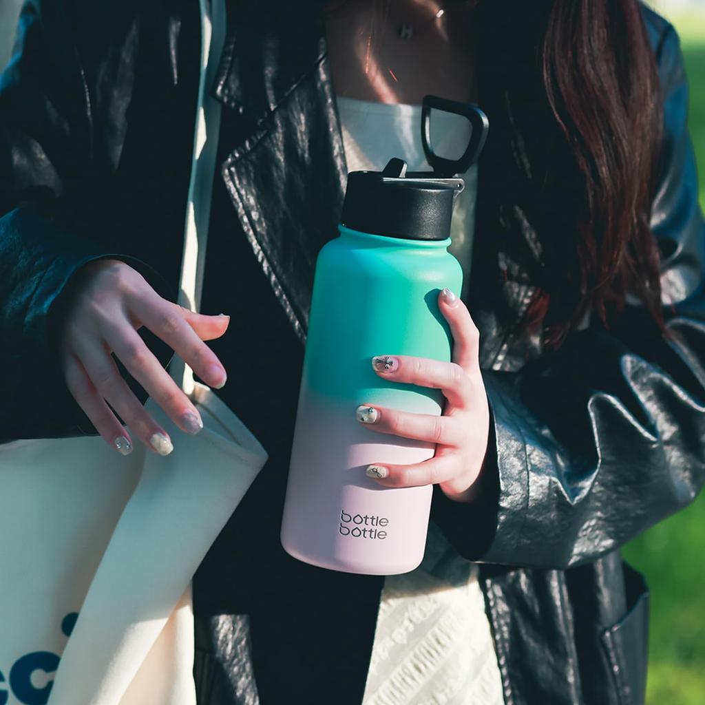 BOTTLE BOTTLE 1 Liter Stainless Steel Water Bottle for Direct with Vacuum Blue Pink Kids, Drinking, Straw, Insulated, Double-Walled Wall, Insulated,