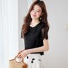 Srcr Women's 19 Momme Silk Lace Patchwork Short-Sleeve Top