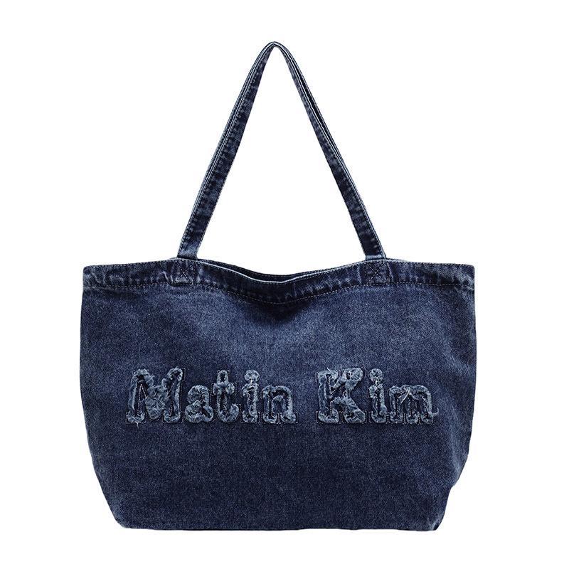 

Новая повседневная нишевая джинсовая сумка-тоут Модная, легкая и вместительная Универсальная наплечная сумка Холщовая сумка-тоут большой вместимости темно-синий