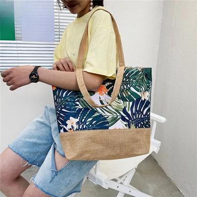 Damen Umhängetasche Blätter bedruckte Canvas Handtaschen Tragetaschen Mode Damen Tragbare Reißverschluss Strand Schultertasche