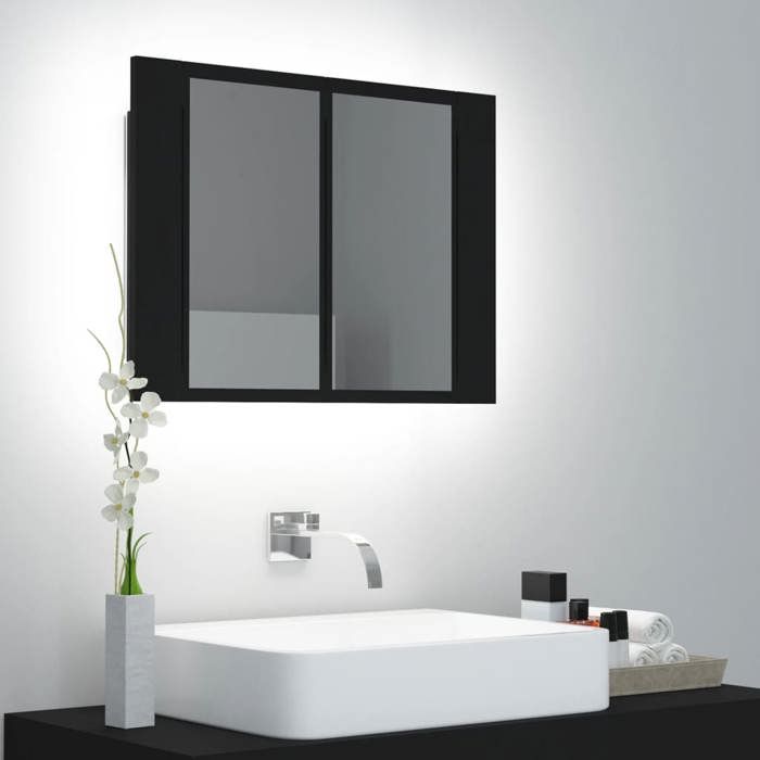 VidaXL Armoire à miroir de salle de bain LED Noir 60x12x45 Acrylique 804957