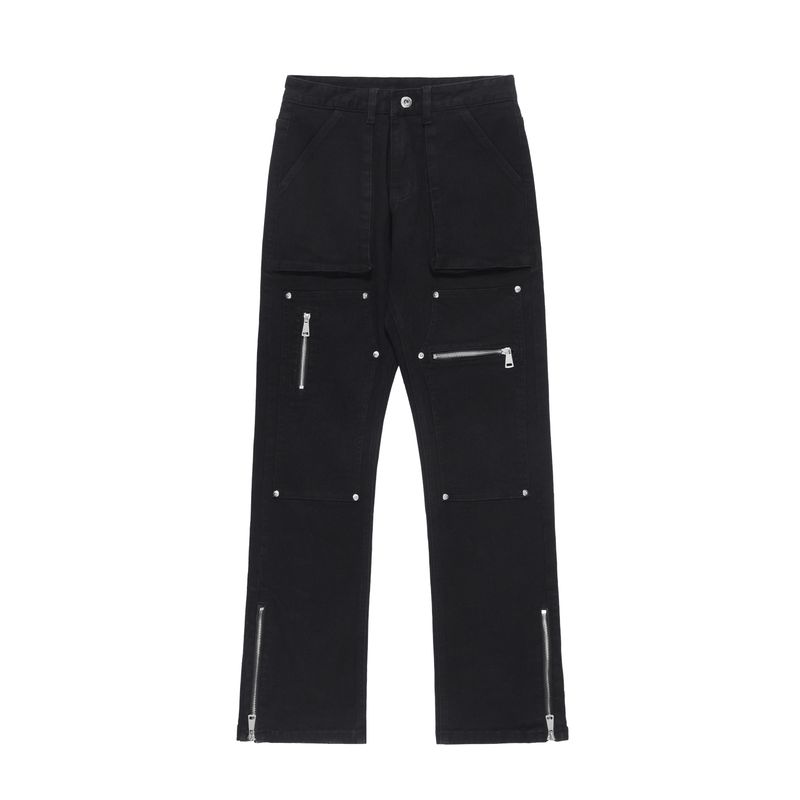 Gofb High Street Vibe Style Pants with Unique Design, Micro-Flared Lumberjack Workwear Functional Zipper Jeans for Men and Women