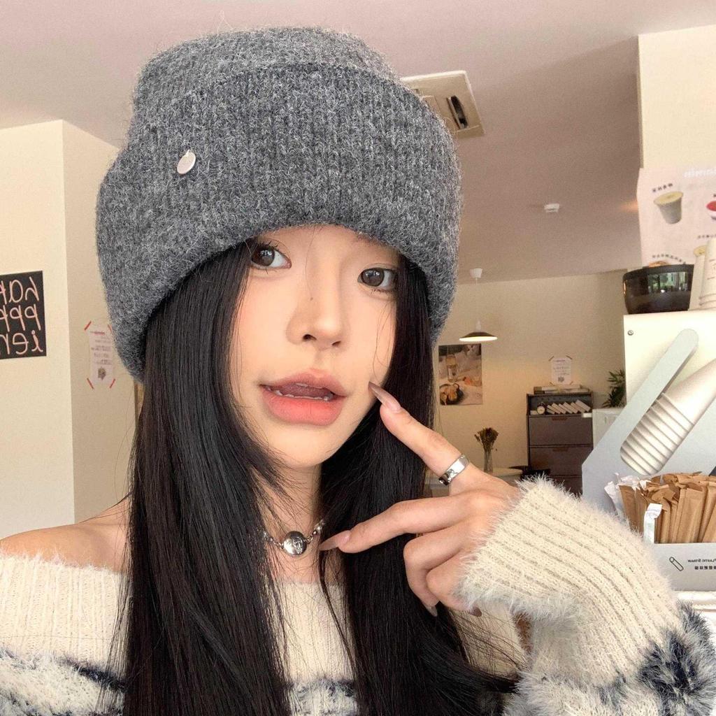 High Version Rabbit Velvet Knitted Wool Hat Women's Autumn and Winter Warm Ear Protection Wool Face Small Pile Cold Hat