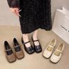 Solid color square head thick heel single shoes elegant style low heel one-word buckle foreign trade 2025 retro Mary Jane women's shoes