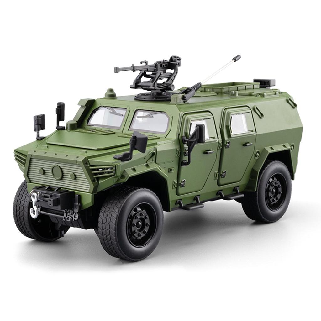1:20 Large Warrior Armored Vehicle Model: High-Configuration Alloy Military Car with Turret, Sound, and Light - Toy for Boys.