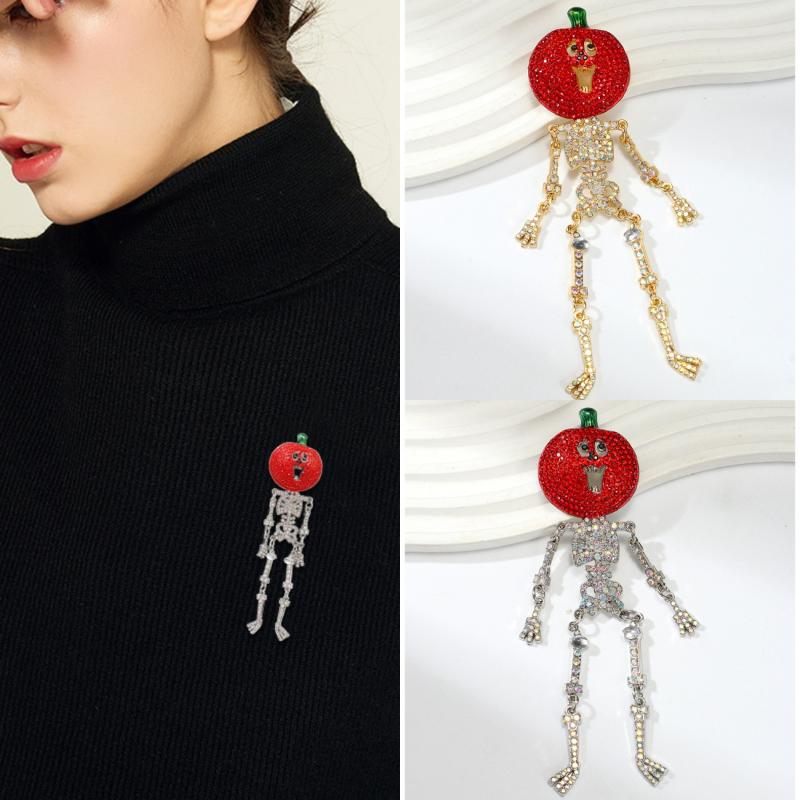 Luxury Big Heavy Flower Skull Brooch Jewelry Retro Ghost Witch Badge Pin For Coat Bag Decor Accessory Halloween Gift