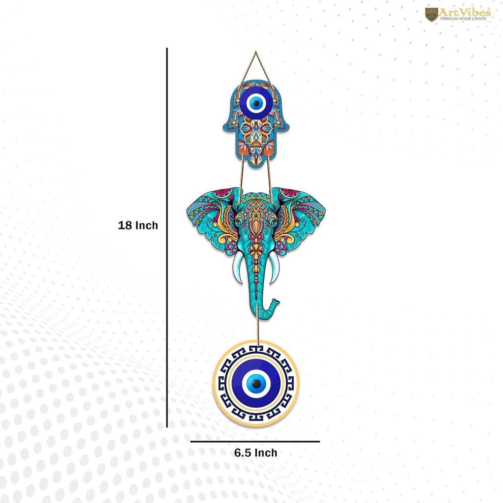 Designer Elephant Wooden Wall Hanging for Home Decor | Hamsa Hand Decor for Living Room | Modern Artworks Items | Decorative Hanging